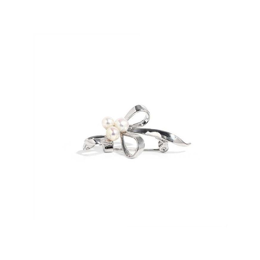 Elegant ribbon brooch with synthetic pearls, silver – 3