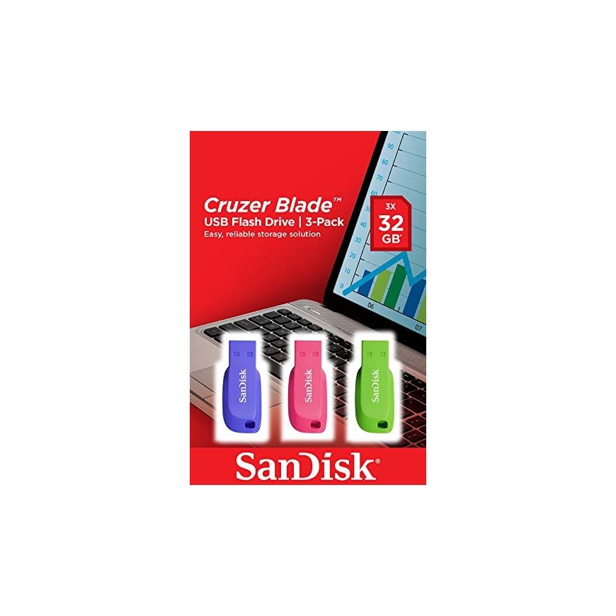 SanDisk Cruzer Blade 3x 32GB USB atmintukas USB A tipo 2.0 Mėlyna, Žalia, Rožinė