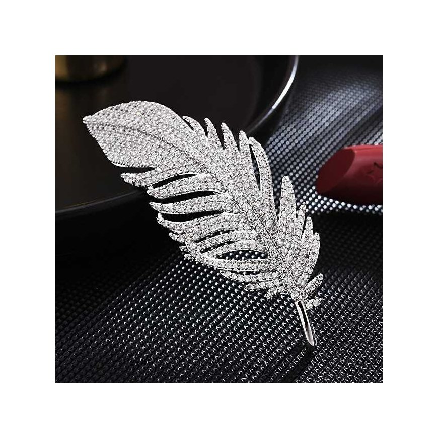 Elegant sparkling brooch "Feather" silver – 3