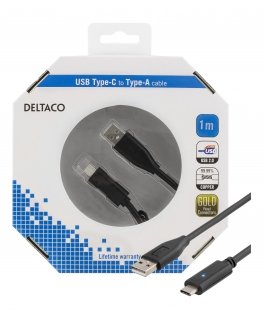 Deltaco USBC-1004-K USB кабель USB 2.0 1 m USB A Черный