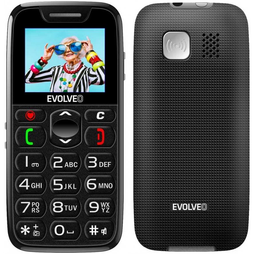 EVOLVEO EasyPhone, mobile phone for seniors with charging stand, black