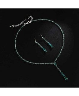 Elegant women's jewelry set with green crystals (necklace, earrings)