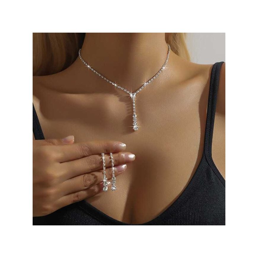 Troli Elegantne naiste ehtekomplekt roheliste kristallidega (kaelakee, kõrvarõngad) – 4