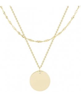Golden double steel necklace with a round pendant