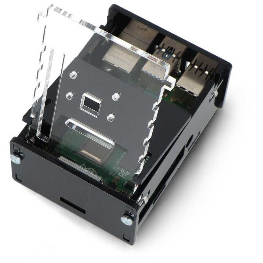 Gravlaser Raspberry Pi 4B korpuss ar regulējamu kameras turētāju - melns