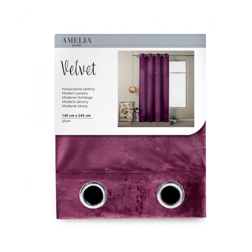 Ööriie rõngastega AmeliaHome VELVET 140X245 cm, 1 tk, värv: ploom – 3