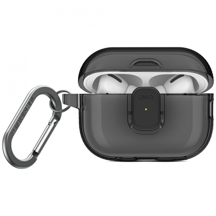 UNIQ Glase Pro -kotelo AirPods Pro 2:lle, lukittava kotelo, savunharmaa