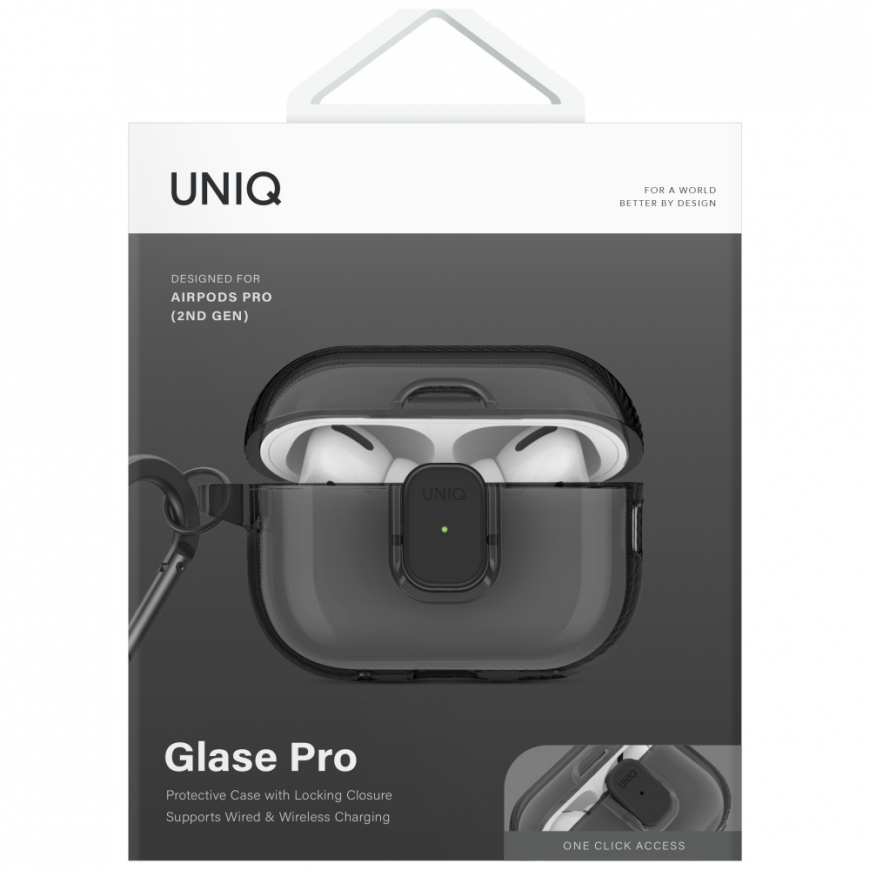 UNIQ Glase Pro dėklas AirPods Pro 2 užrakinamas dūmų spalvos – 2