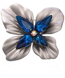 Troli Original brooch with blue crystals "Flower" silver