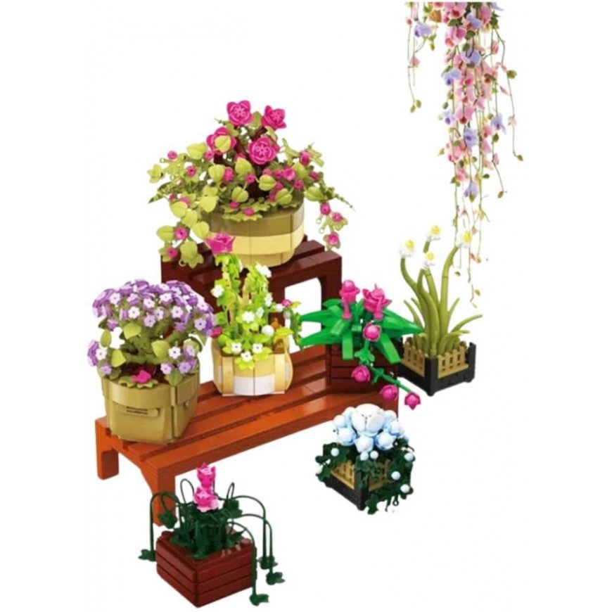 Lean Toys Construction Blocks Flowers in Pots 7 pcs Two Shelves 1446 pcs. – 2