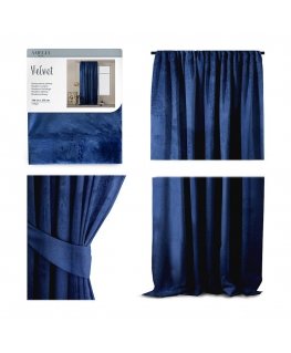 Naktīte aizkars AmeliaHome VELVET 140X270 cm, 1 gab., lente/āķi, krāsa: tumši zila