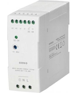 Orno Teollinen virtalähde, DIN-kiskossa, 24VDC, 1.7A, 40W, muovikotelossa