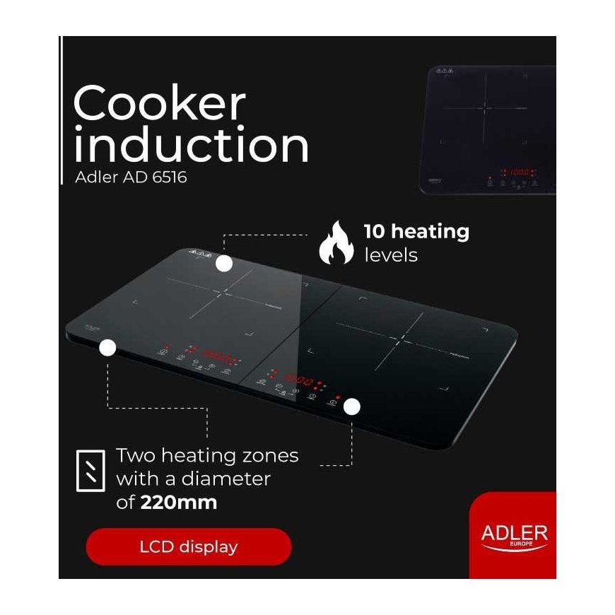 Adler Indukcijas plīts 2d. ADLER AD-6516