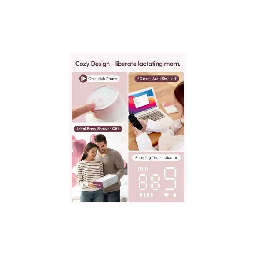 MOMCOZY DOUBLE PORTABLE WIRELESS BREAST PUMP S12 PRO, PINK – 3