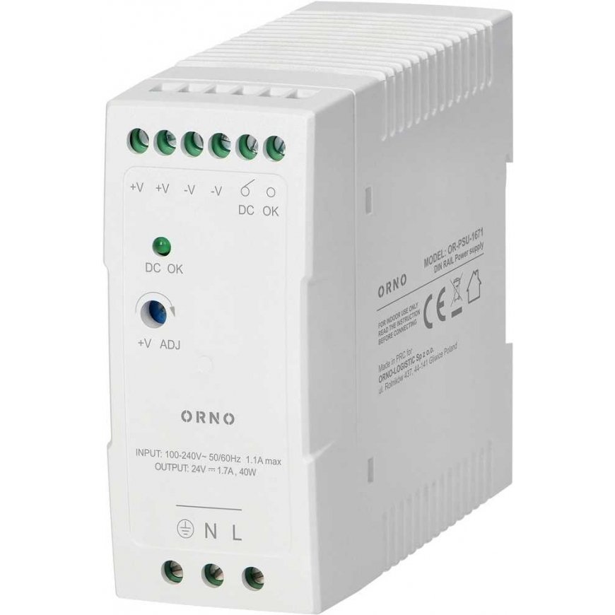 Orno tööstuslik toiteallikas, DIN-raudtee, 24VDC, 2.5A, 60W, plastkorpuses – 2