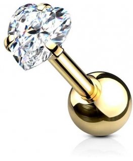 Golden-plated earrings with a heart crystal