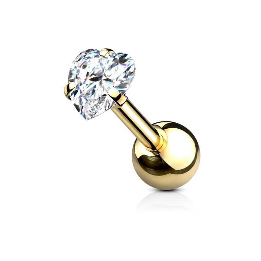 Golden-plated earrings with a heart crystal