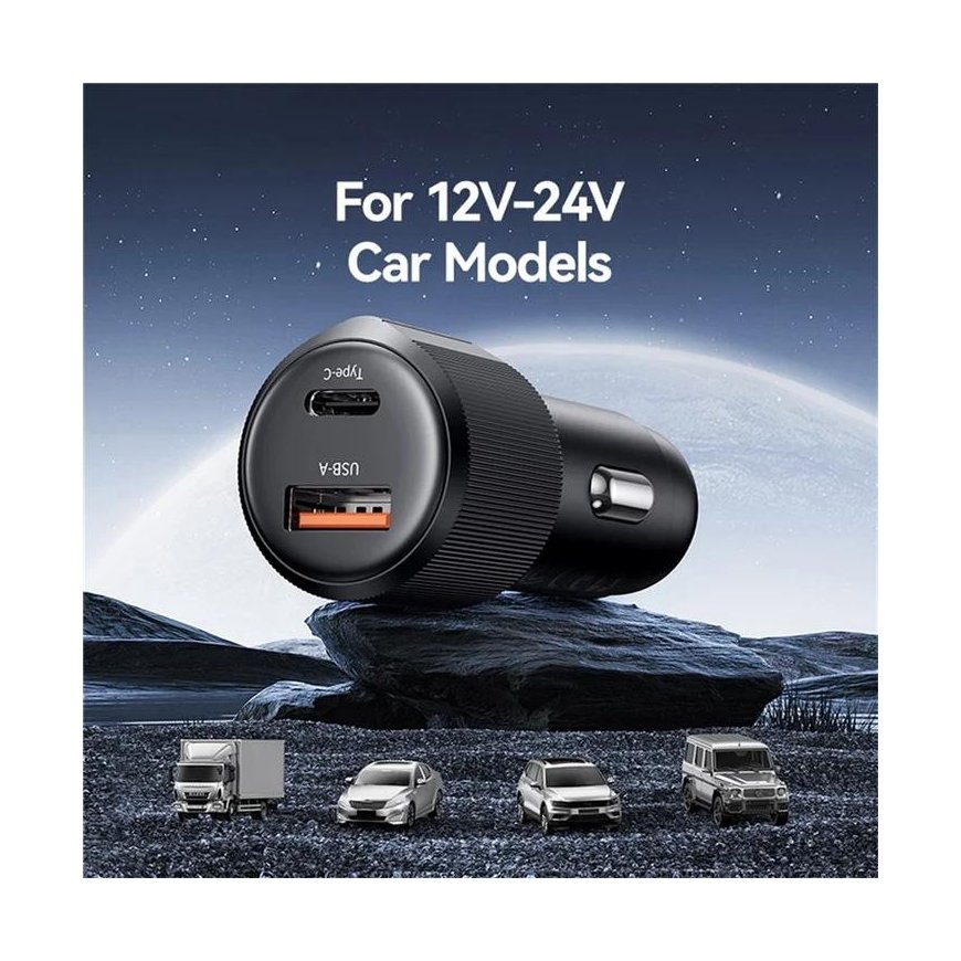 Auto lādētājs USAMS YT sērija CC283 60W 1xUSB-A 1xUSB-C melns