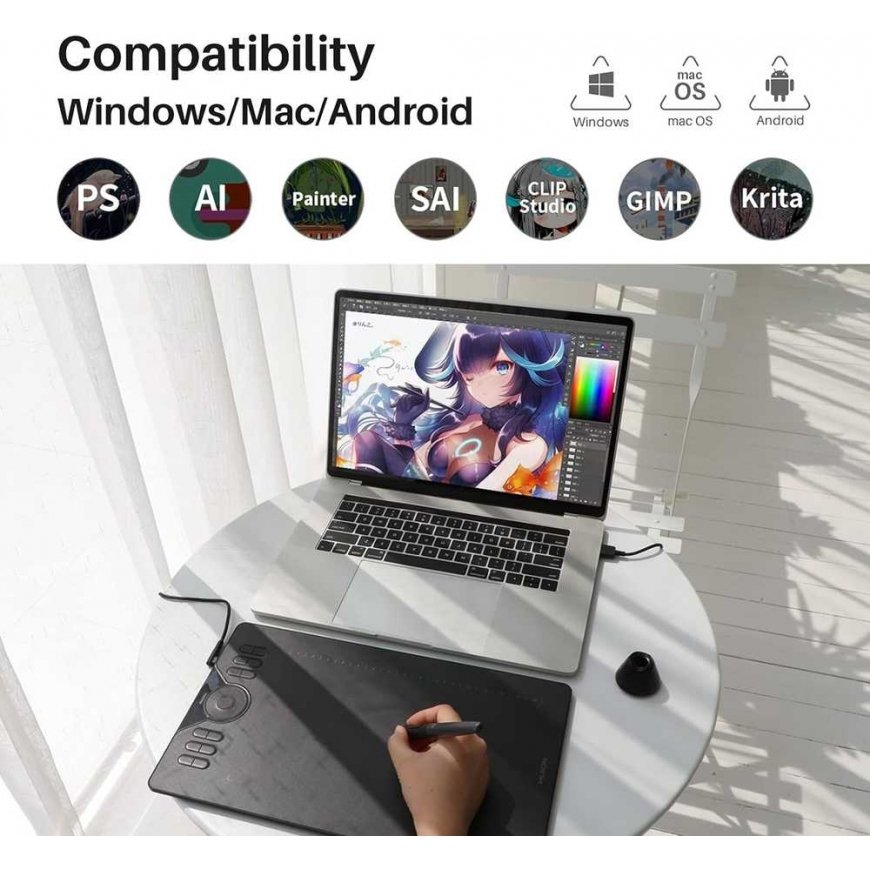 Grafikas Planšetē - HUION HS610 254x158.8mm, 8192 Spiediena Līmeņi, 12 Ātrās Taustiņi – 2