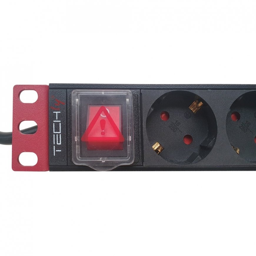 Techly I-CASE STRIP-91UD toitejaotuskomponent (PDU) 9 vahelduvvoolu kontakt 1U Must, Punane – 3