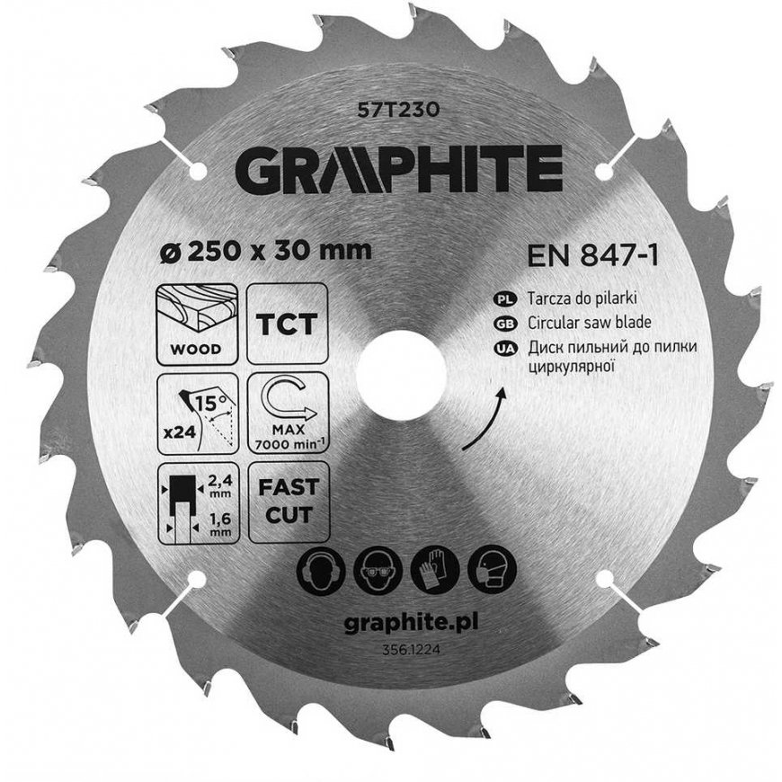 Grafiittilevy, kovametalli, 250 x 30 mm, 24 hammasta
