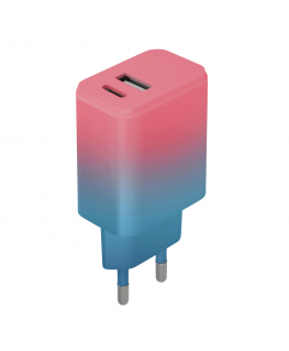 Setty-laturi USB + USB-C 20W LSIG-AC-20 vaaleanpunainen-turkoosi gradientti