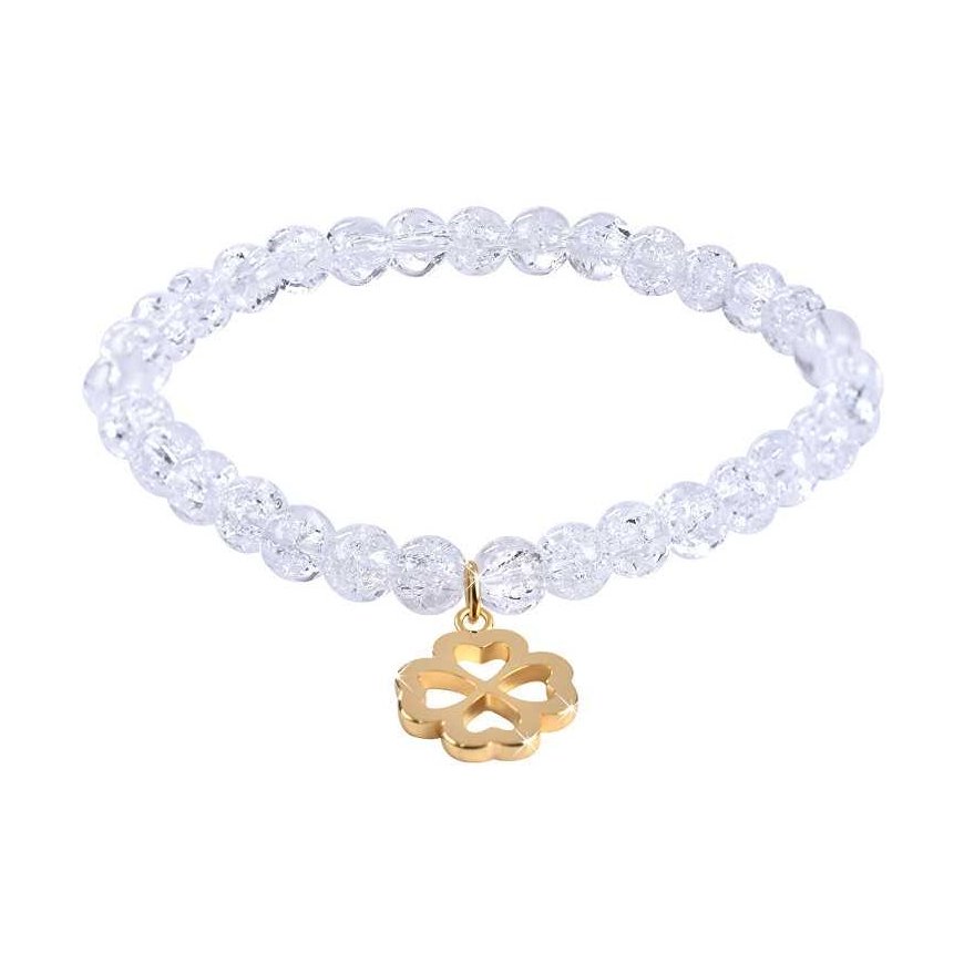 Crystal bead bracelet with a clover leaf made of cracked crystal