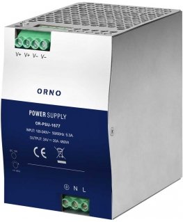 Orno Industrial Power Supply, DIN Rail, 24VDC, 20A, 480W, in a metal housing
