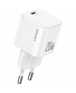 USAMS JO Series CC260 20W USB-C -laturi + 1m USB-C/USB-C -kaapeli valkoisena