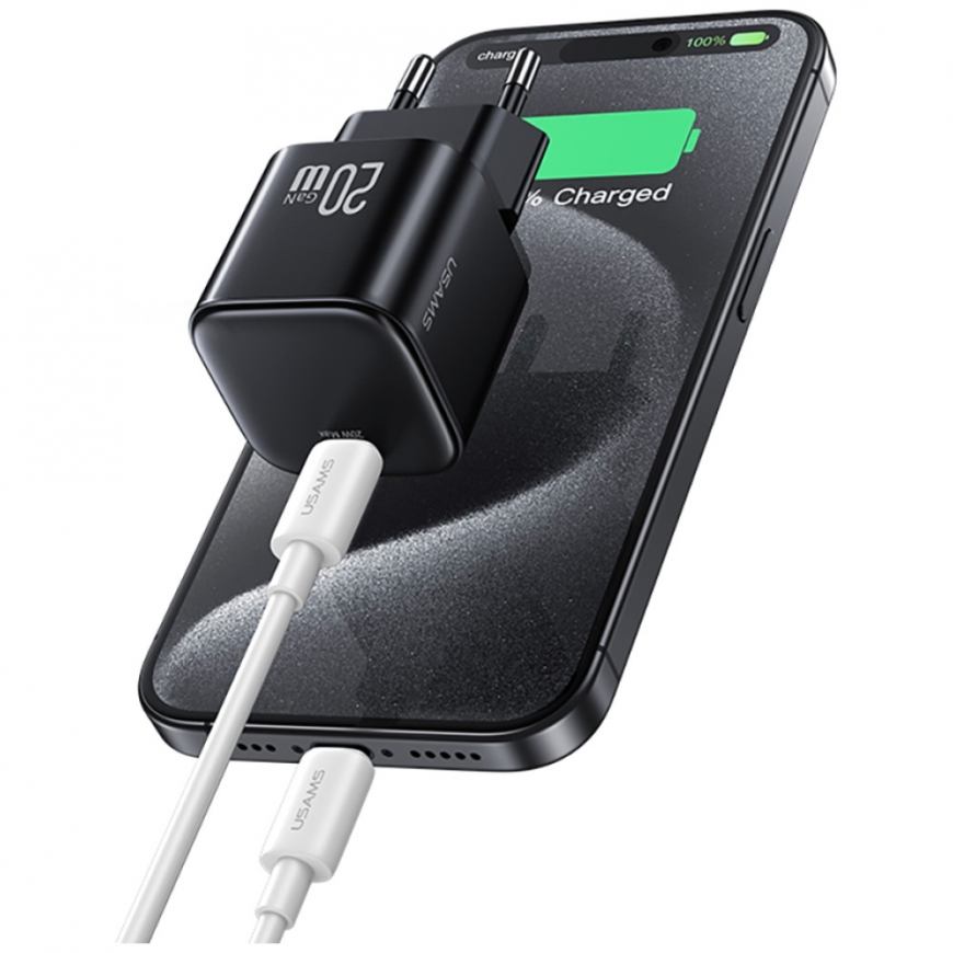 Lādētājs USAMS JO sērija CC260 20W USB-C + 1m USB-C/USB-C kabelis baltā krāsā – 5