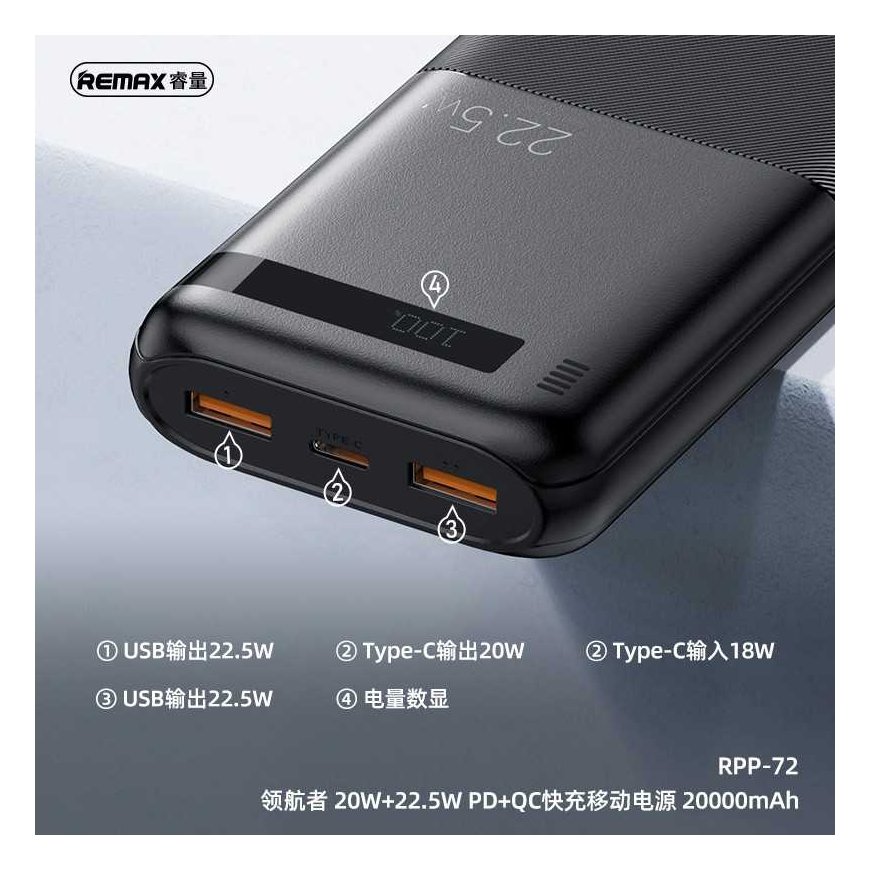 REMAX RPP-72 external battery - Powerbank 20000mAh, black – 4