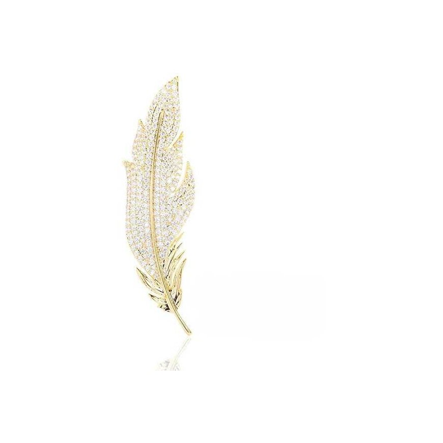 Troli Feather brooch with clear crystals Gold