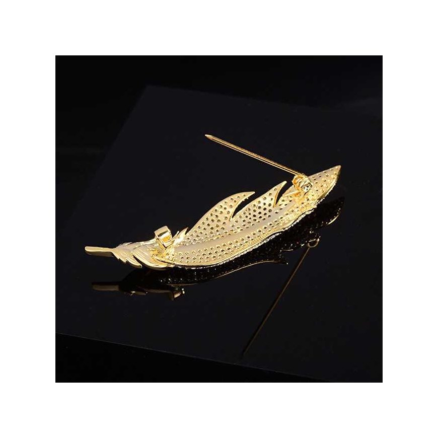 Troli Feather brooch with clear crystals Gold – 3