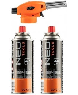Neo Tools Pieskrūvējams gāzes degli + 2 butāna gāzes kasetes, 227g