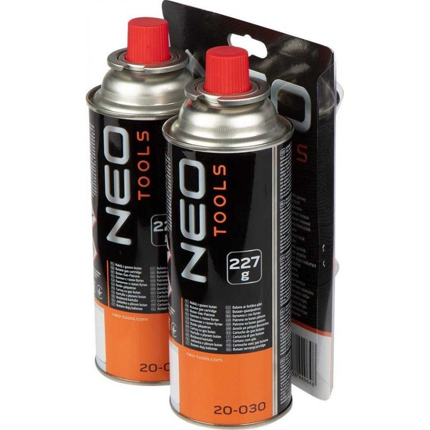 Neo Tools Adjustable Gas Torch + 2 Butane Gas Cartridges, 227g – 5