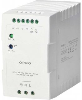 Orno Industrial Power Supply, DIN Rail, 24VDC, 4A, 96W, in a plastic housing
