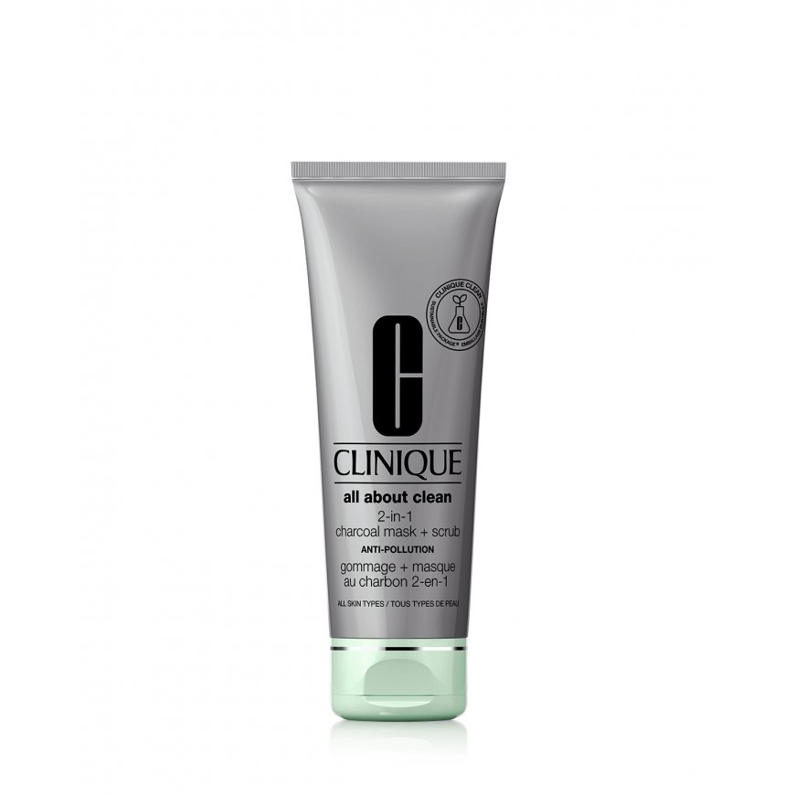 Clinique All About Clean 2-in-1 Charcoal Mask + Scrub Valomoji kaukė Moteriškas 100 ml Kreminė