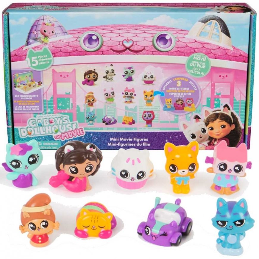 Spin Master Gabby's Dollhouse Movie large set of 12 mini figures + 3 stands