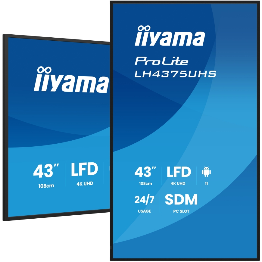 iiyama 43" 4K UHD Professional Digital Signage 24/7 display featuring Android OS, FailOver and Intel