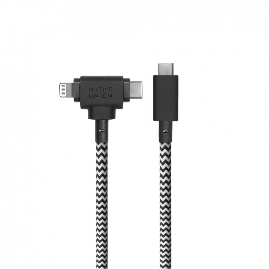 Native Union Belt Cable Duo USB kabelis 1,5 m USB C USB C/Lightning Juoda, Balta – 4