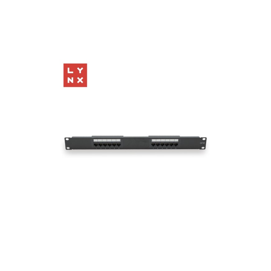 Патч-панель LYNX 19" 12-портовая, UTP Cat5e, 50µ, экранированная, черная