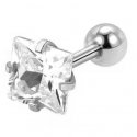 Steel hoop earring with a clear crystal square Steel hoop earring with a clear crystal square