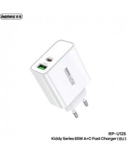 Network charger 65W USB + USB-C Remax Kiddy Series RP-U125 in white color