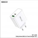 Network charger 65W USB + USB-C Remax Kiddy Series RP-U125 in white color Network charger 65W USB + USB-C Remax Kiddy Series RP-U125 in white color