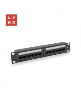 LYNX 10" patch paneeli 12-porttinen, UTP Cat6, 50µ, varjostettu, musta