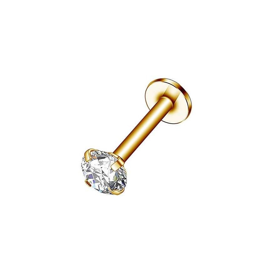 Gold-plated labret with a clear crystal
