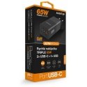 ALIGATOR GaN nutikas toiteadapter, Power Delivery 65W, 2xUSB-C, 1xUSB-A, must ALIGATOR GaN nutikas toiteadapter, Power Delivery 65W, 2xUSB-C, 1xUSB-A, must