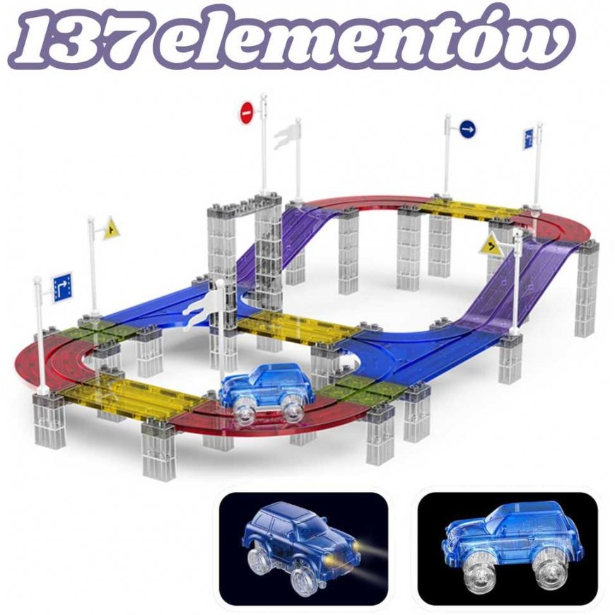 Woopie Interactive Illuminating LED Magnetic Car Track Section 137 pcs. – 5