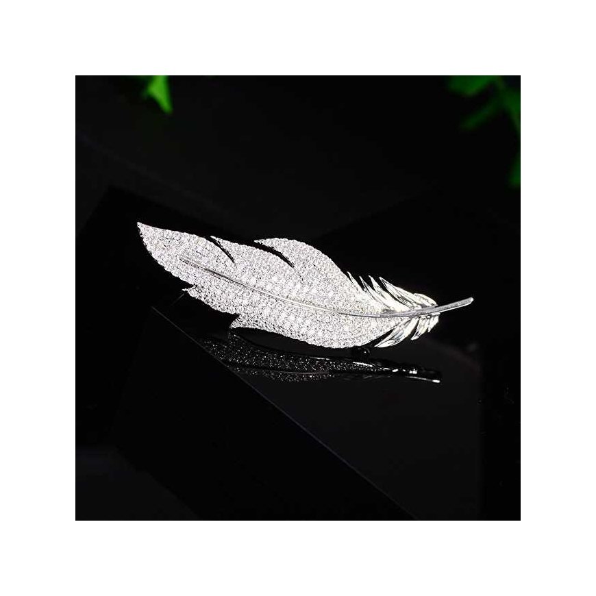Troli Feather brooch with clear crystals Silver – 2