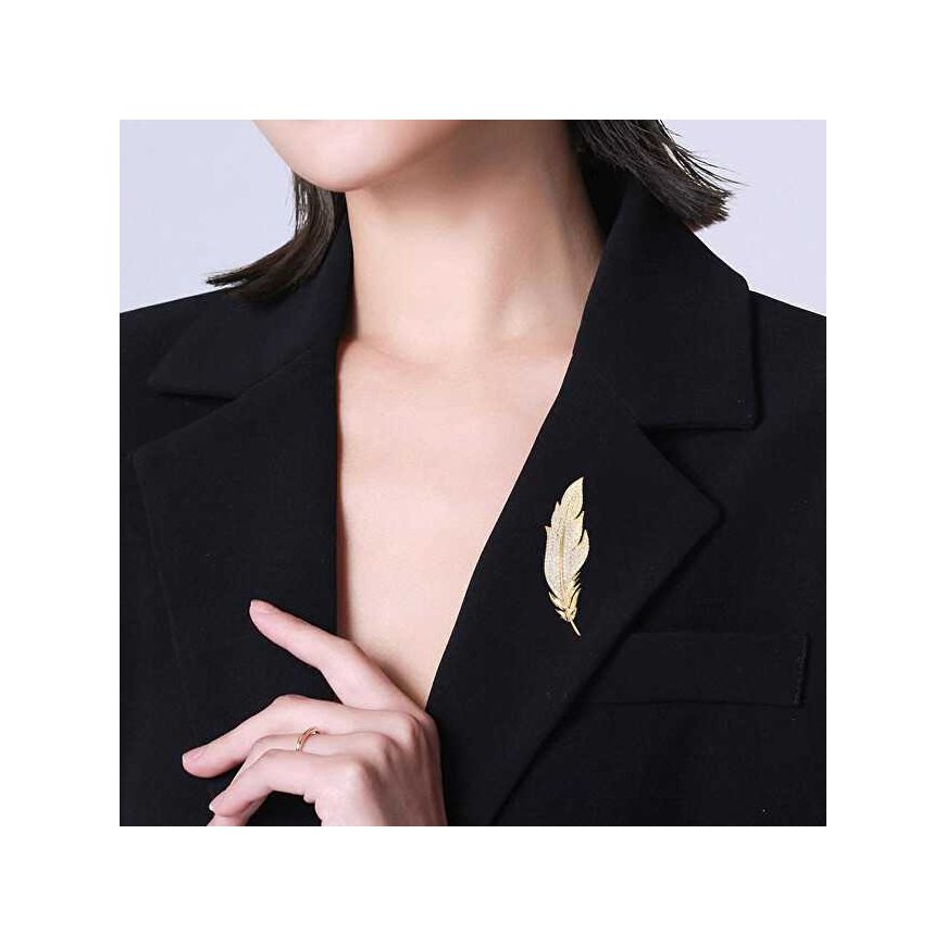 Troli Feather brooch with clear crystals Silver – 4